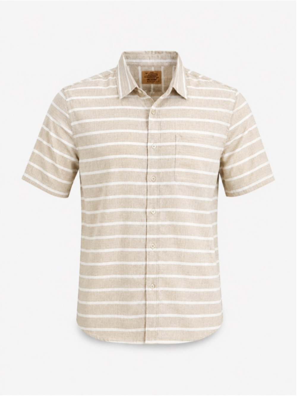 Bruno Mens Linen Shirt Beige/White Striped Button Front Short Sleeve Sz Large